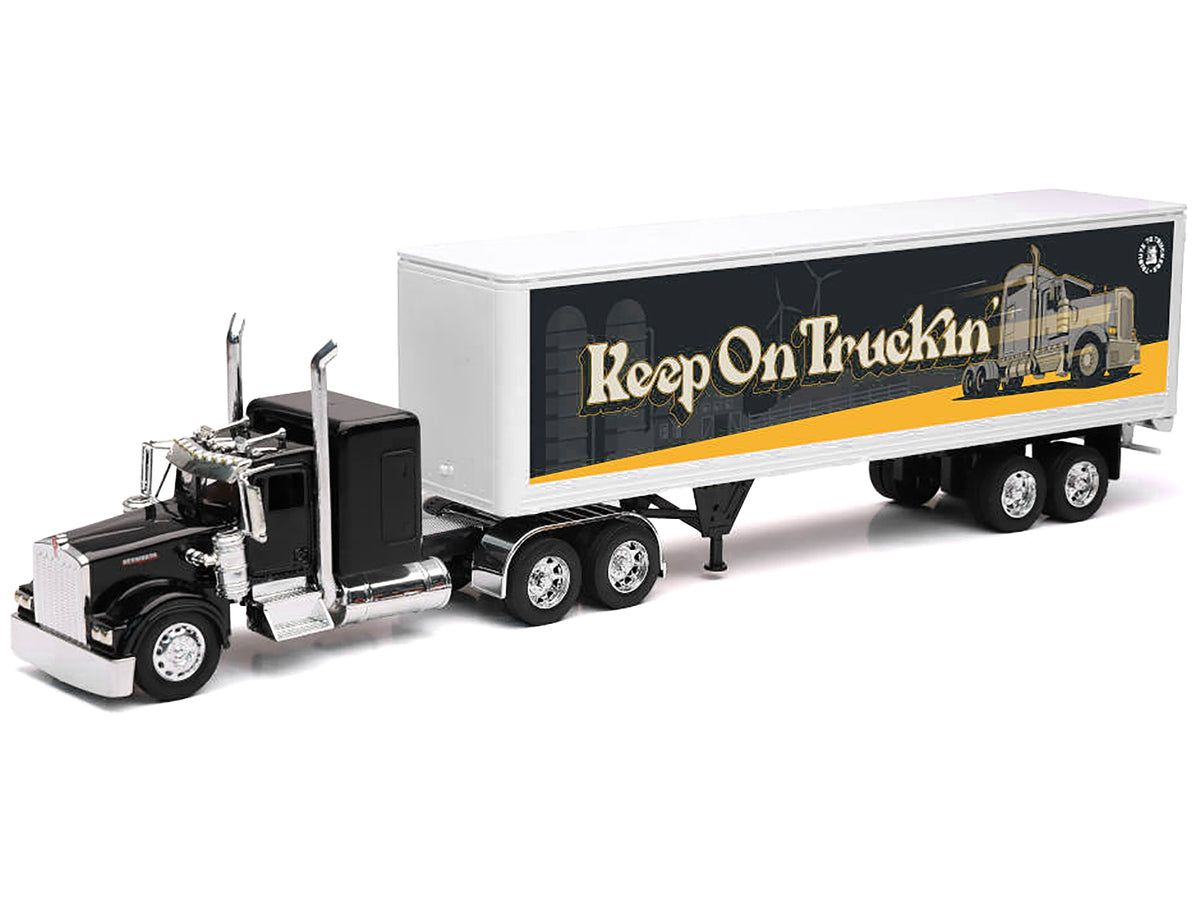 Kenworth W900 Truck Black with Dry Van Trailer "Tribute To Truckers Keep on Truckin'" "Long Haul Truckers" Series 1/32 Diecast Model