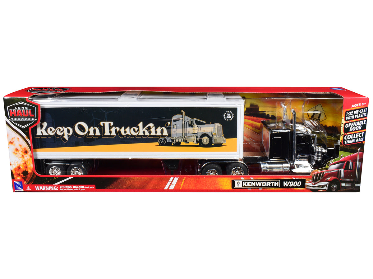 Kenworth W900 Truck Black with Dry Van Trailer "Tribute To Truckers Keep on Truckin'" "Long Haul Truckers" Series 1/32 Diecast Model