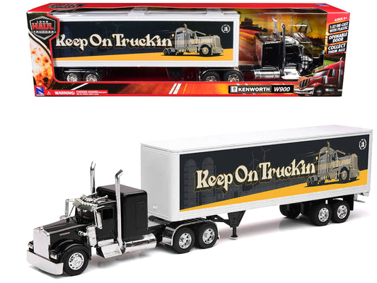 Kenworth W900 Truck Black with Dry Van Trailer "Tribute To Truckers Keep on Truckin'" "Long Haul Truckers" Series 1/32 Diecast Model