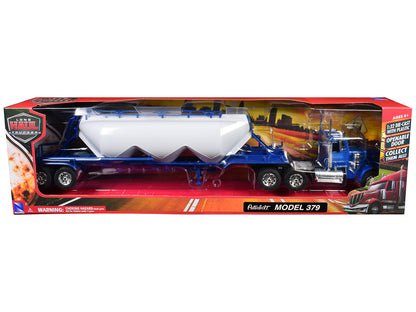 Peterbilt 379 Truck Blue with Pneumatic Tanker Trailer White "Long Haul Truckers" Series 1/32 Diecast Model