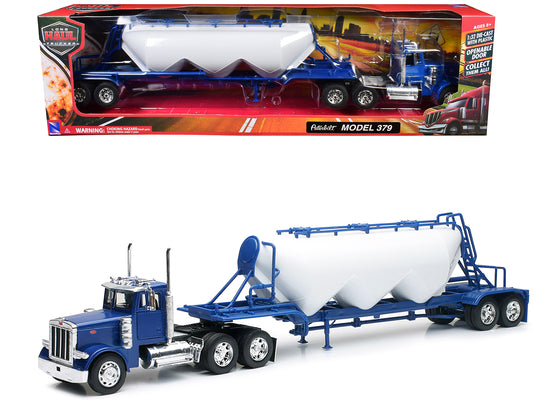 Peterbilt 379 Truck Blue with Pneumatic Tanker Trailer White "Long Haul Truckers" Series 1/32 Diecast Model