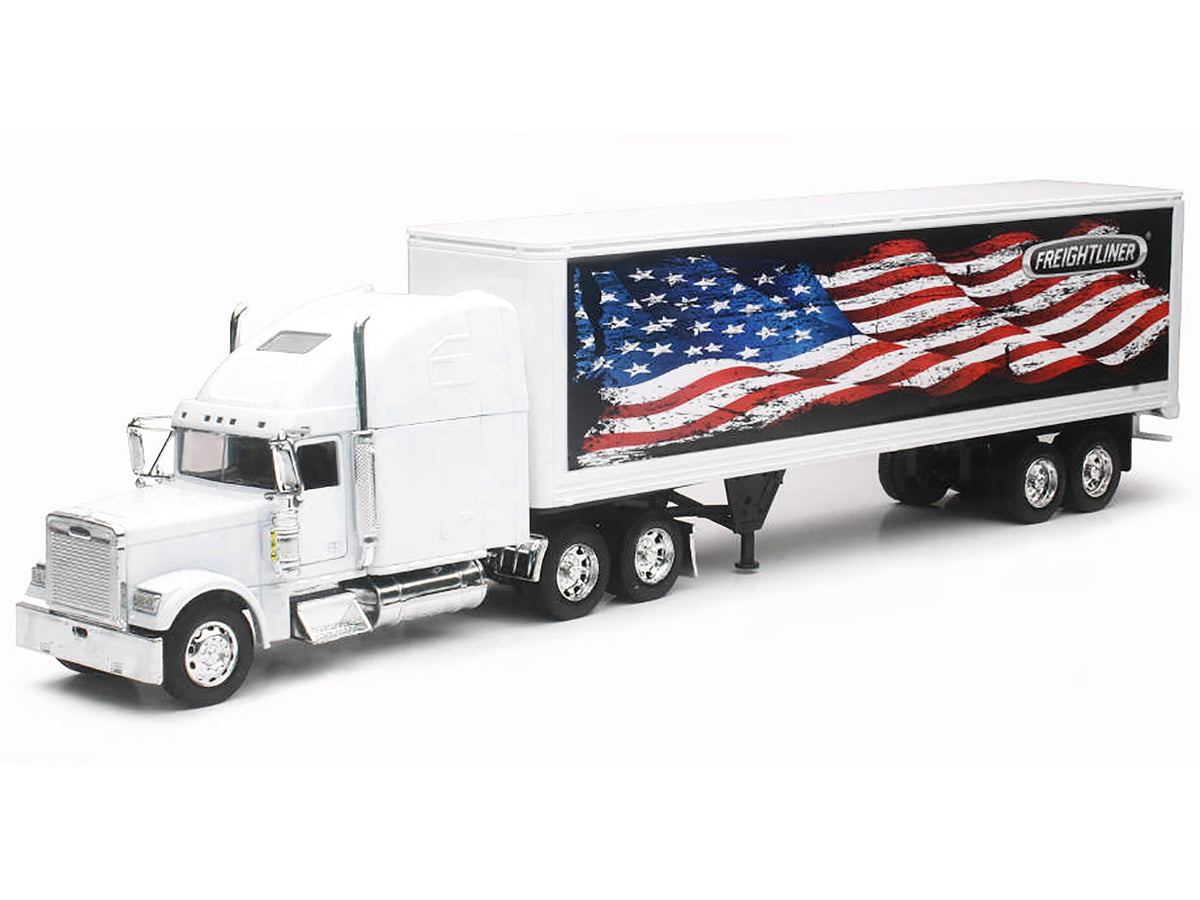 Freightliner Classic XL Truck White with Dry Van Trailer White with Patriotic Graphic "Long Haul Truckers" Series 1/32 Diecast Model