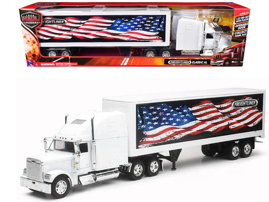 Freightliner Classic XL Truck White with Dry Van Trailer White with Patriotic Graphic "Long Haul Truckers" Series 1/32 Diecast Model
