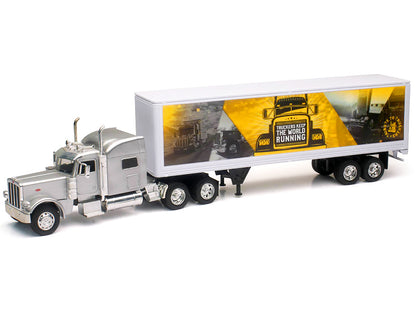 Peterbilt 389 Truck Silver Metallic with Dry Van Trailer "Trucker Keep The World Running" "Long Haul Truckers" Series 1/32 Diecast Model