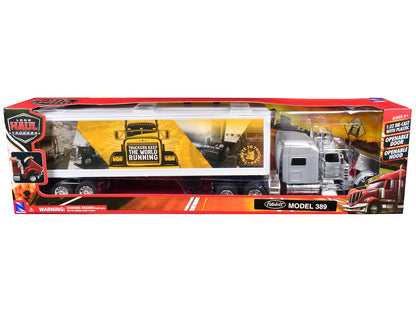 Peterbilt 389 Truck Silver Metallic with Dry Van Trailer "Trucker Keep The World Running" "Long Haul Truckers" Series 1/32 Diecast Model