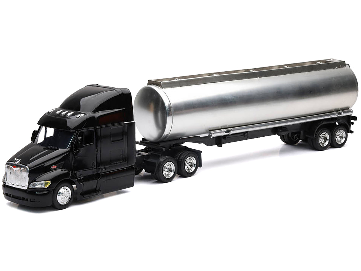 Peterbilt 387 Truck Black with Tanker Trailer Silver "Long Haul Truckers" Series 1/43 Diecast Model