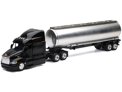 Peterbilt 387 Truck Black with Tanker Trailer Silver "Long Haul Truckers" Series 1/43 Diecast Model