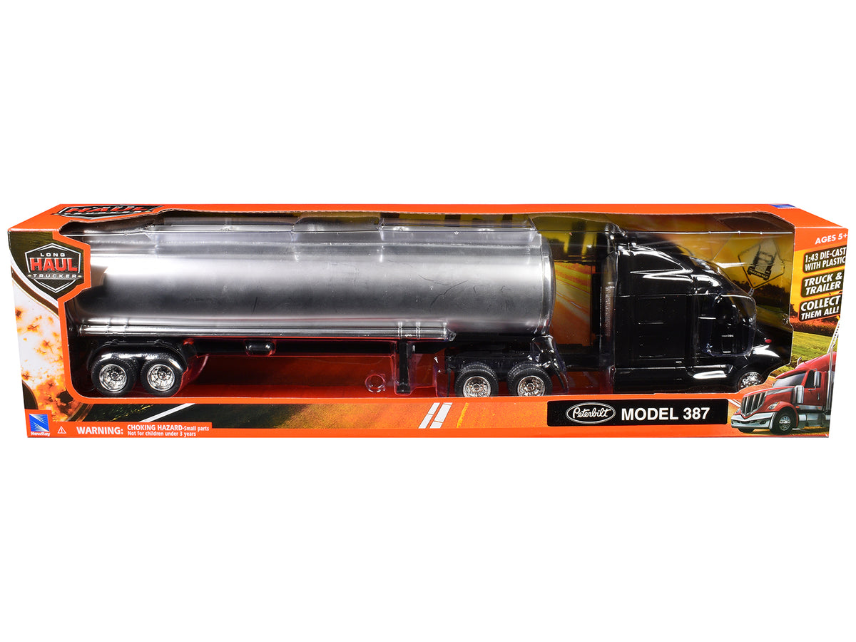 Peterbilt 387 Truck Black with Tanker Trailer Silver "Long Haul Truckers" Series 1/43 Diecast Model