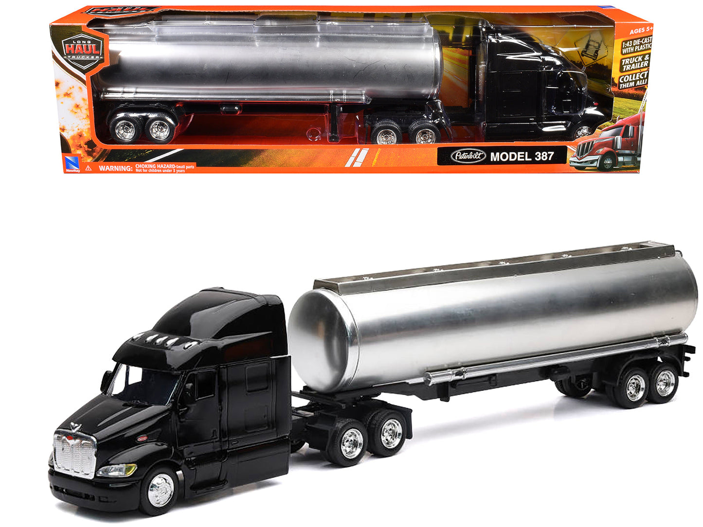 Peterbilt 387 Truck Black with Tanker Trailer Silver "Long Haul Truckers" Series 1/43 Diecast Model