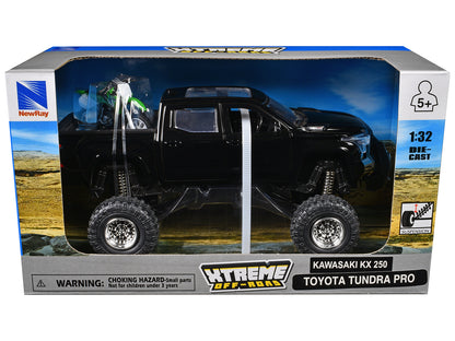 Toyota Tundra Pro Pickup Truck Black and Kawasaki KX 250 Motorcycle Green and White "Xtreme Off-Road" Series 1/32 Diecast Models
