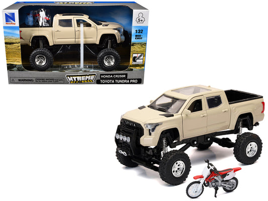 Toyota Tundra Pro Pickup Truck Tan and Honda CR250R Motorcycle Red and White "Xtreme Off-Road" Series 1/32 Diecast Models