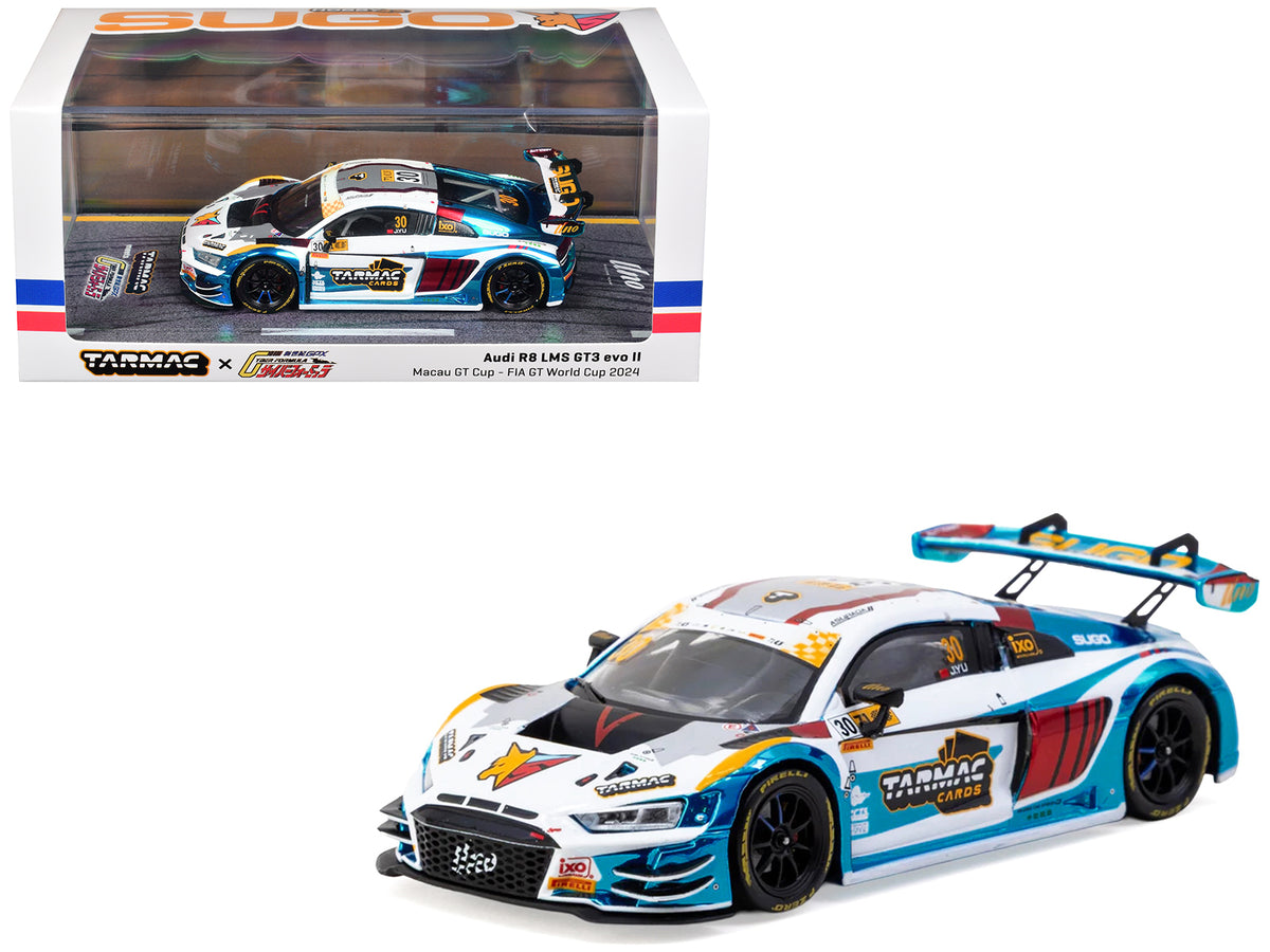 Audi R8 LMS GT3 evo II #30 James Yu "Uno Racing Team" "Macau GT Cup - FIA GT World Cup" (2024) with A4 Poster "Hobby43" Series 1/43 Diecast Model Car