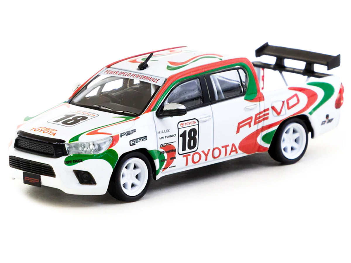 Toyota Hilux Pickup Truck RHD (Right Hand Drive) #18 White with Red and Green Graphics "Hobby64" Series 1/64 Diecast Model Car