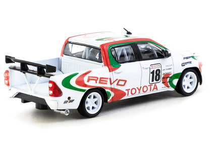 Toyota Hilux Pickup Truck RHD (Right Hand Drive) #18 White with Red and Green Graphics "Hobby64" Series 1/64 Diecast Model Car