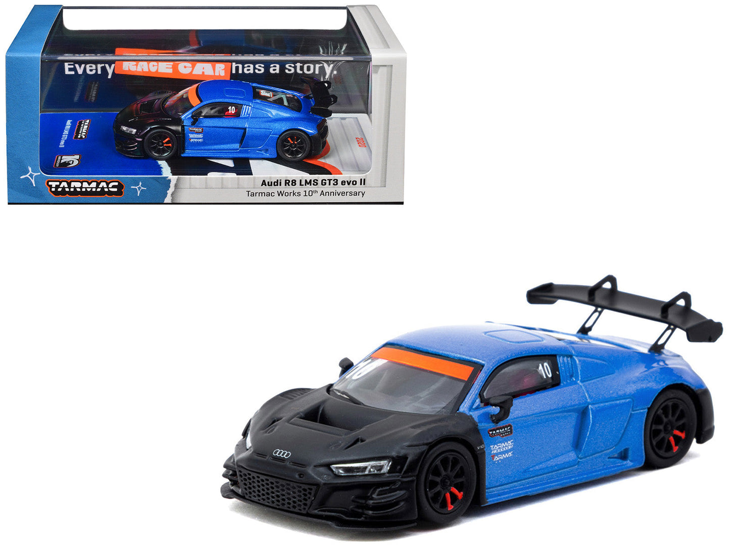 Audi R8 LMS GT3 evo II #10 "Tarmac Works 10th Anniversary" Blue Metallic and Matt Black "Hobby64" Series 1/64 Diecast Model Car