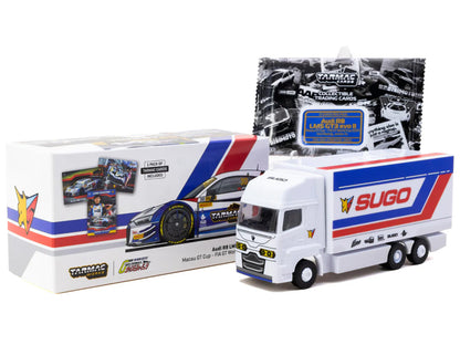 Audi R8 LMS GT3 evo II #30 James Yu "Uno Racing Team" "Macau GT Cup - FIA GT World Cup" (2024) with Plastic Transporter Packaging and Collectible Tarmac Cards "Hobby64" Series 1/64 Diecast Model Car