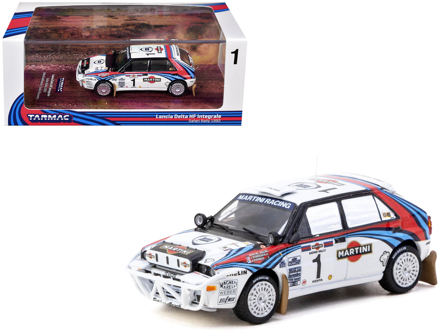 Lancia Delta HF Integrale #1 Juha Kankkunen - Juha Piironen "Martini Racing" 2nd Place "Safari Rally" (1992) "Hobby64" Series 1/64 Diecast Model Car
