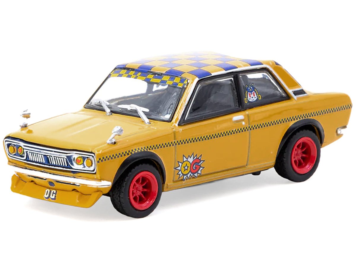 Datsun 510 "OG Beer" Yellow with Checkered Top "Hobby64" Series 1/64 Diecast Model Car