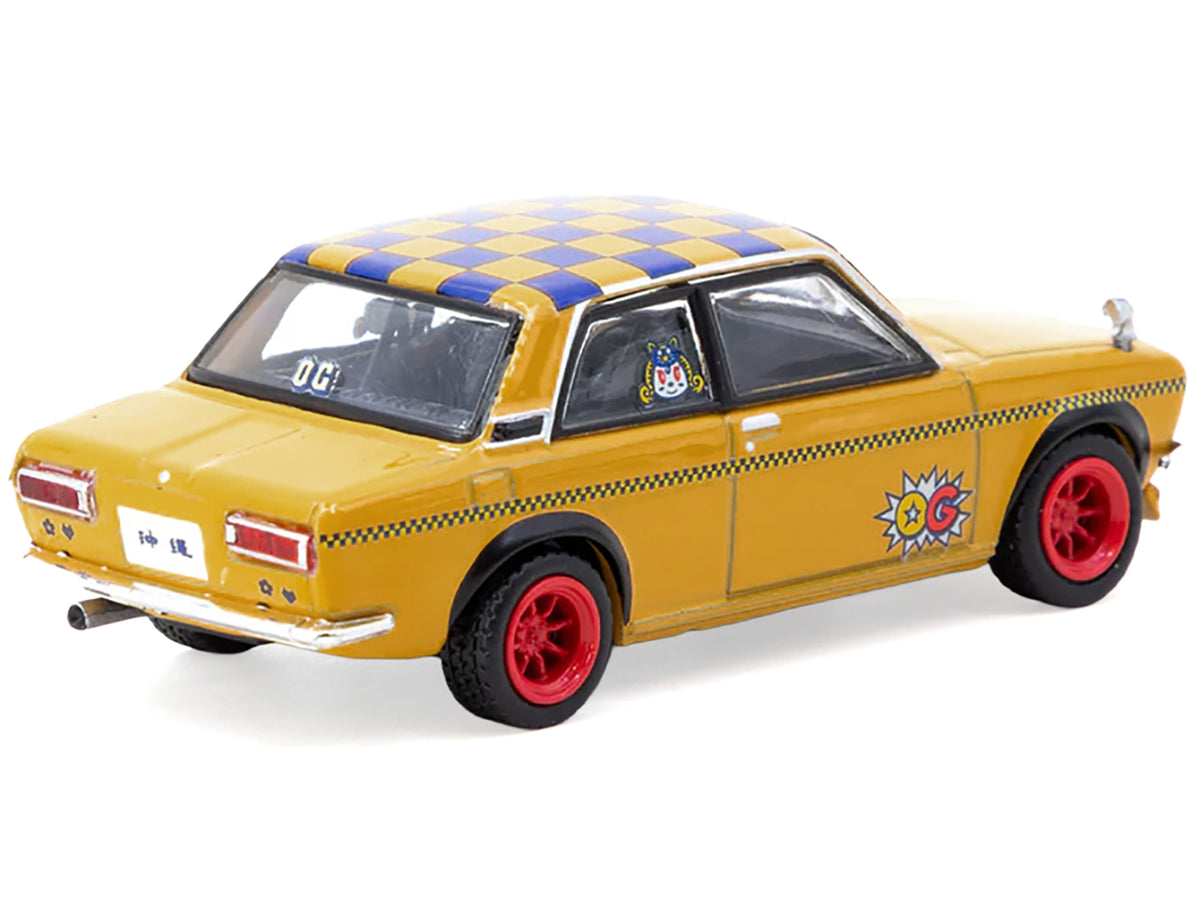 Datsun 510 "OG Beer" Yellow with Checkered Top "Hobby64" Series 1/64 Diecast Model Car