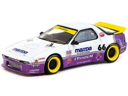 Mazda RX-7 FC3S Pandem RHD (Right Hand Drive) #66 White and Purple with Graphics "Hobby64" Series 1/64 Diecast Model Car