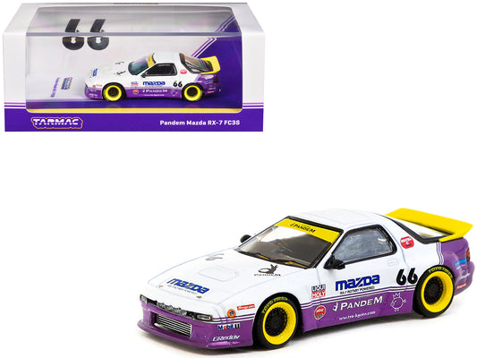 Mazda RX-7 FC3S Pandem RHD (Right Hand Drive) #66 White and Purple with Graphics "Hobby64" Series 1/64 Diecast Model Car