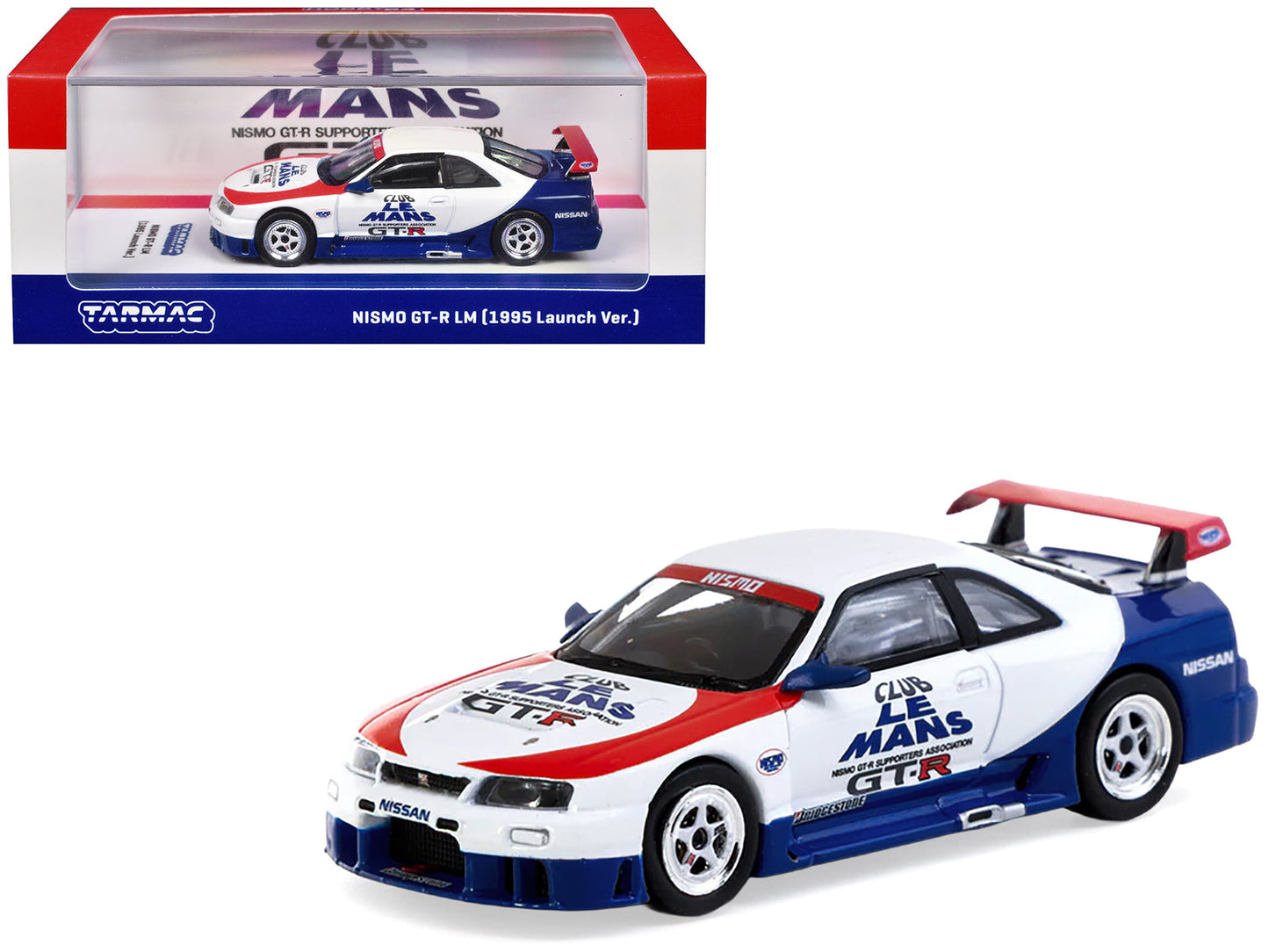 Nissan Nismo GT-R LM RHD (Right Hand Drive) "1995 Launch Version" White with Red and Blue Accents "Hobby64" Series 1/64 Diecast Model Car
