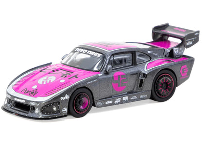 Porsche 935 K3V Bisimoto Gray Metallic with Pink Hood and Top with Tarmac Cards "Hobby64" Series 1/64 Diecast Model