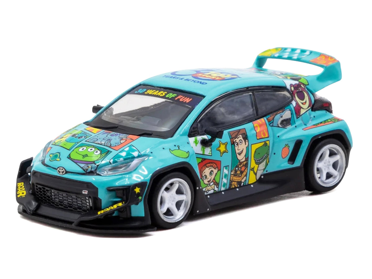 Toyota Pandem GR Yaris RHD (Right Hand Drive) "Toy Story 30th Anniversary" Blue with Graphics with Tarmac Cards "Hobby64" Series 1/64 Diecast Model