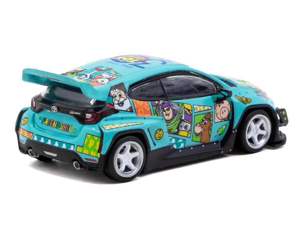 Toyota Pandem GR Yaris RHD (Right Hand Drive) "Toy Story 30th Anniversary" Blue with Graphics with Tarmac Cards "Hobby64" Series 1/64 Diecast Model