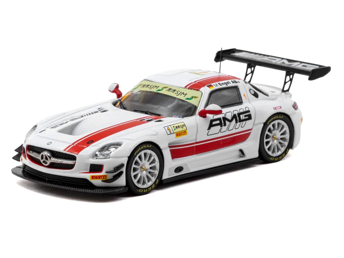 Mercedes-Benz SLS AMG GT3 #1 Maro Engel Winner "Macau GT Cup - FIA GT World Cup" (2015) with Tarmac Cards "Hobby64" Series 1/64 Diecast Model Car