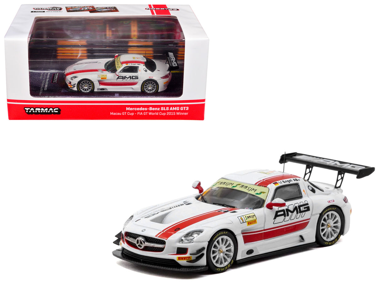 Mercedes-Benz SLS AMG GT3 #1 Maro Engel Winner "Macau GT Cup - FIA GT World Cup" (2015) with Tarmac Cards "Hobby64" Series 1/64 Diecast Model Car