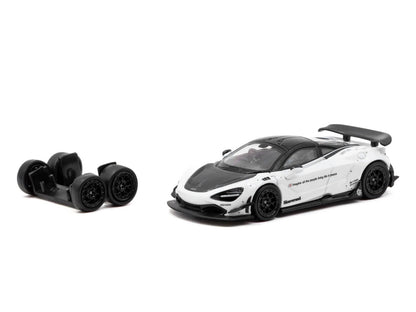 LB-Works 720S White with Carbon Hood and Black Top with Extra Wheels "Hobby64" Series 1/64 Diecast Model Car