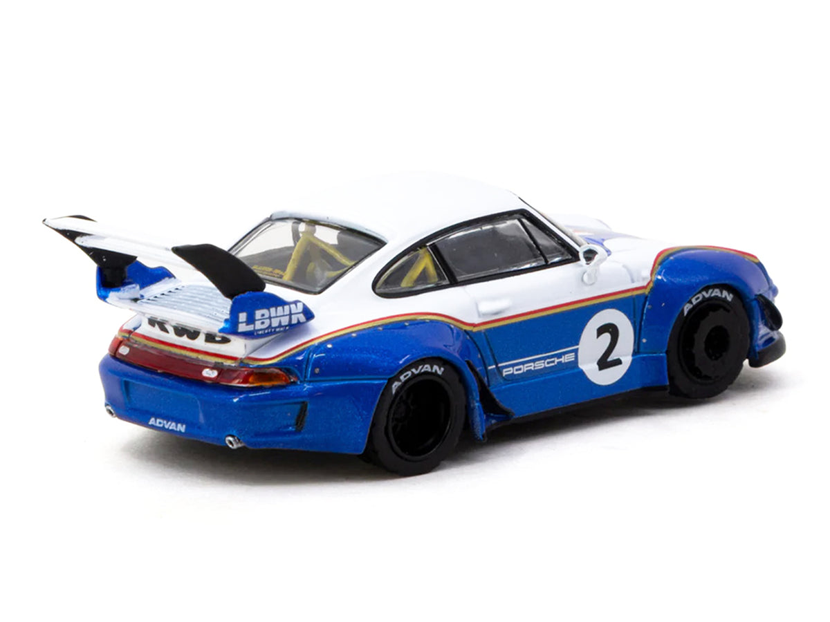 RWB 993 #2 "Liberty Walk" White and Blue Metallic with Container Packaging "Hobby64" Series 1/64 Diecast Model Car