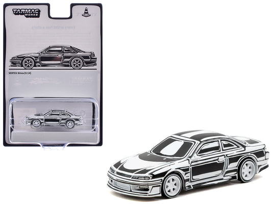 VERTEX Silvia (S14) "Designed by Joshua Vides" Black and White "Global64" Series 1/64 Diecast Model Car