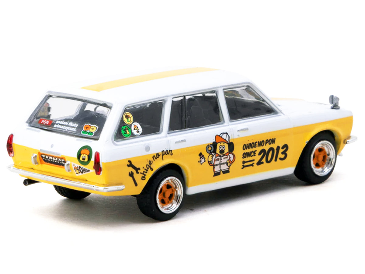Datsun Bluebird 510 Wagon "Ohige no Pon" White with Orange Stripes and Graphics "Global64" Series 1/64 Diecast Model Car