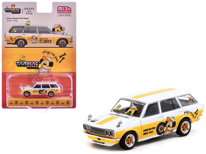 Datsun Bluebird 510 Wagon "Ohige no Pon" White with Orange Stripes and Graphics "Global64" Series 1/64 Diecast Model Car