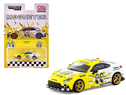 Toyota GR86 RHD (Right Hand Drive) "MoonEyes" White with Yellow Flames and Graphics "Global64" Series 1/64 Diecast Model