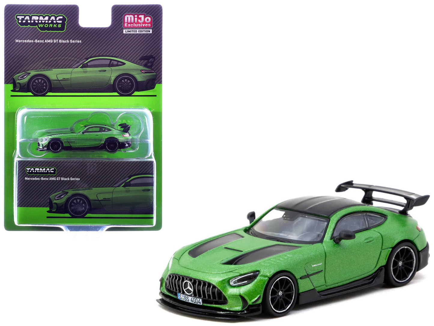 Mercedes-Benz AMG GT Black Series Green Metallic with Black Top and Hood Stripes "Global64" Series 1/64 Diecast Model