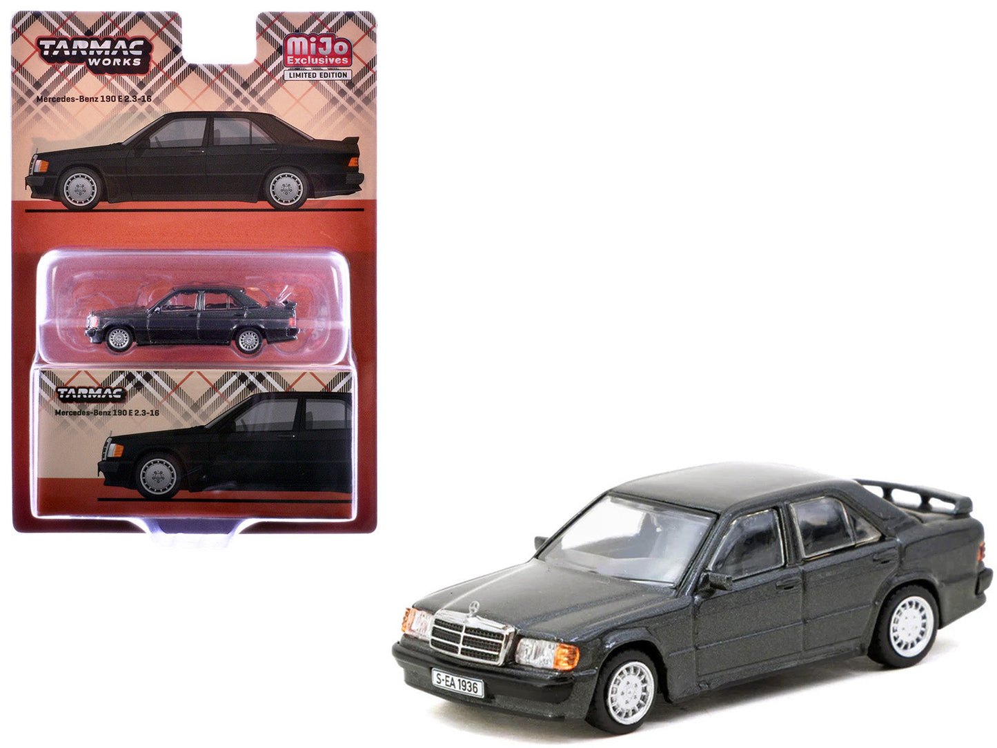Mercedes-Benz 190 E 2.3-16 Blue-Black Metallic "Global64" Series 1/64 Diecast Model Car