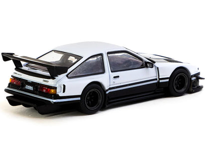 Toyota Sprinter Trueno AE86 Widebody RHD (Right Hand Drive) White and Black with Tarmac Cards "Global64" Series 1/64 Diecast Model