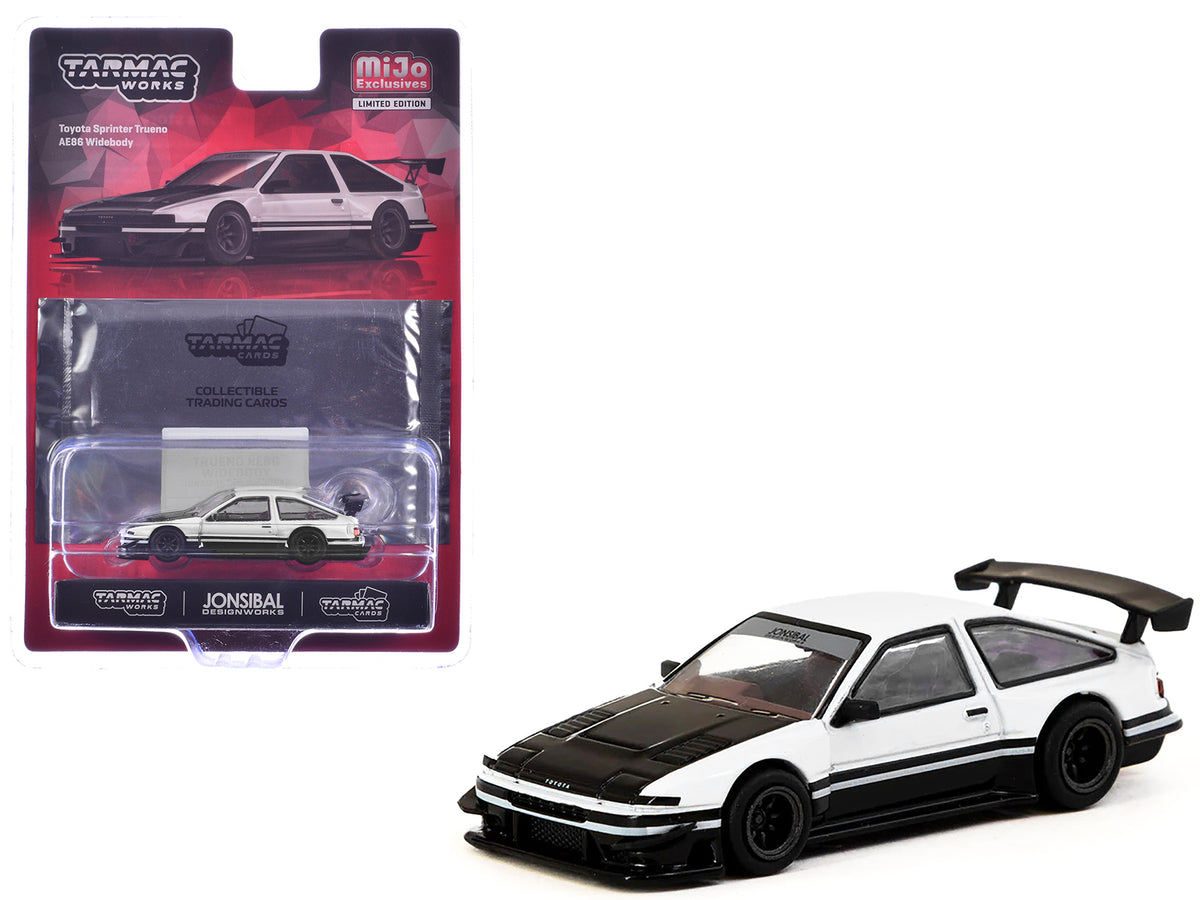 Toyota Sprinter Trueno AE86 Widebody RHD (Right Hand Drive) White and Black with Tarmac Cards "Global64" Series 1/64 Diecast Model
