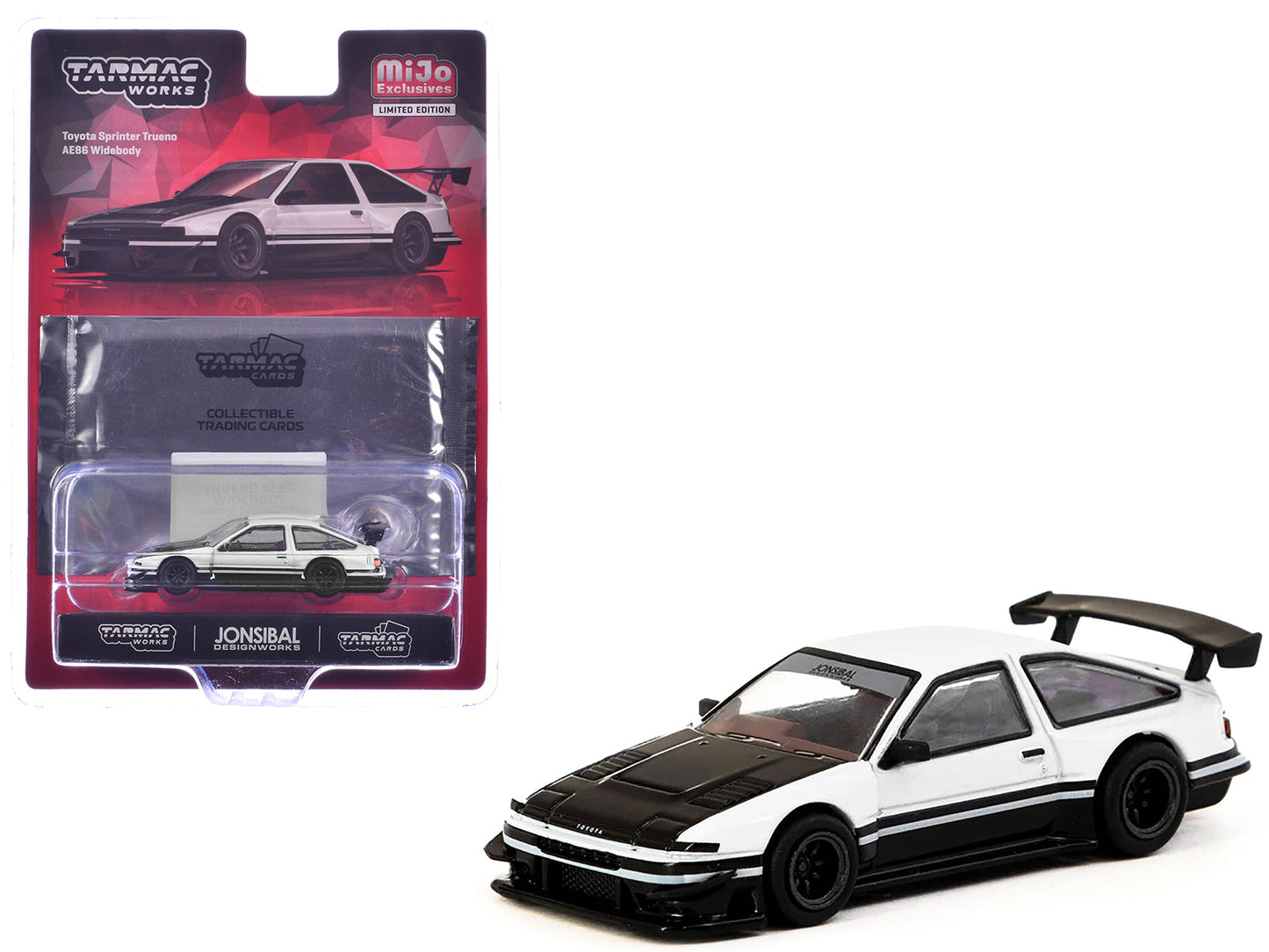 Toyota Sprinter Trueno AE86 Widebody RHD (Right Hand Drive) White and Black with Tarmac Cards "Global64" Series 1/64 Diecast Model