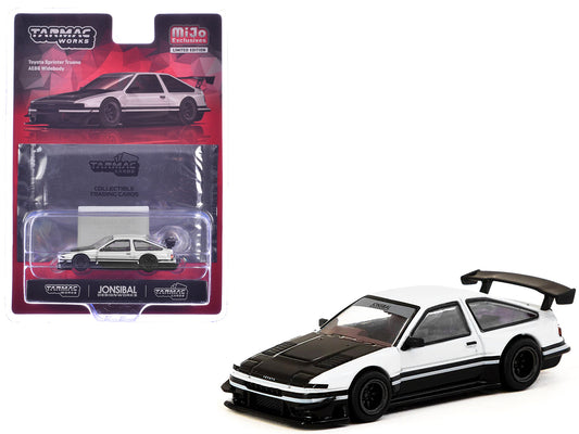 Toyota Sprinter Trueno AE86 Widebody RHD (Right Hand Drive) White and Black with Tarmac Cards "Global64" Series 1/64 Diecast Model