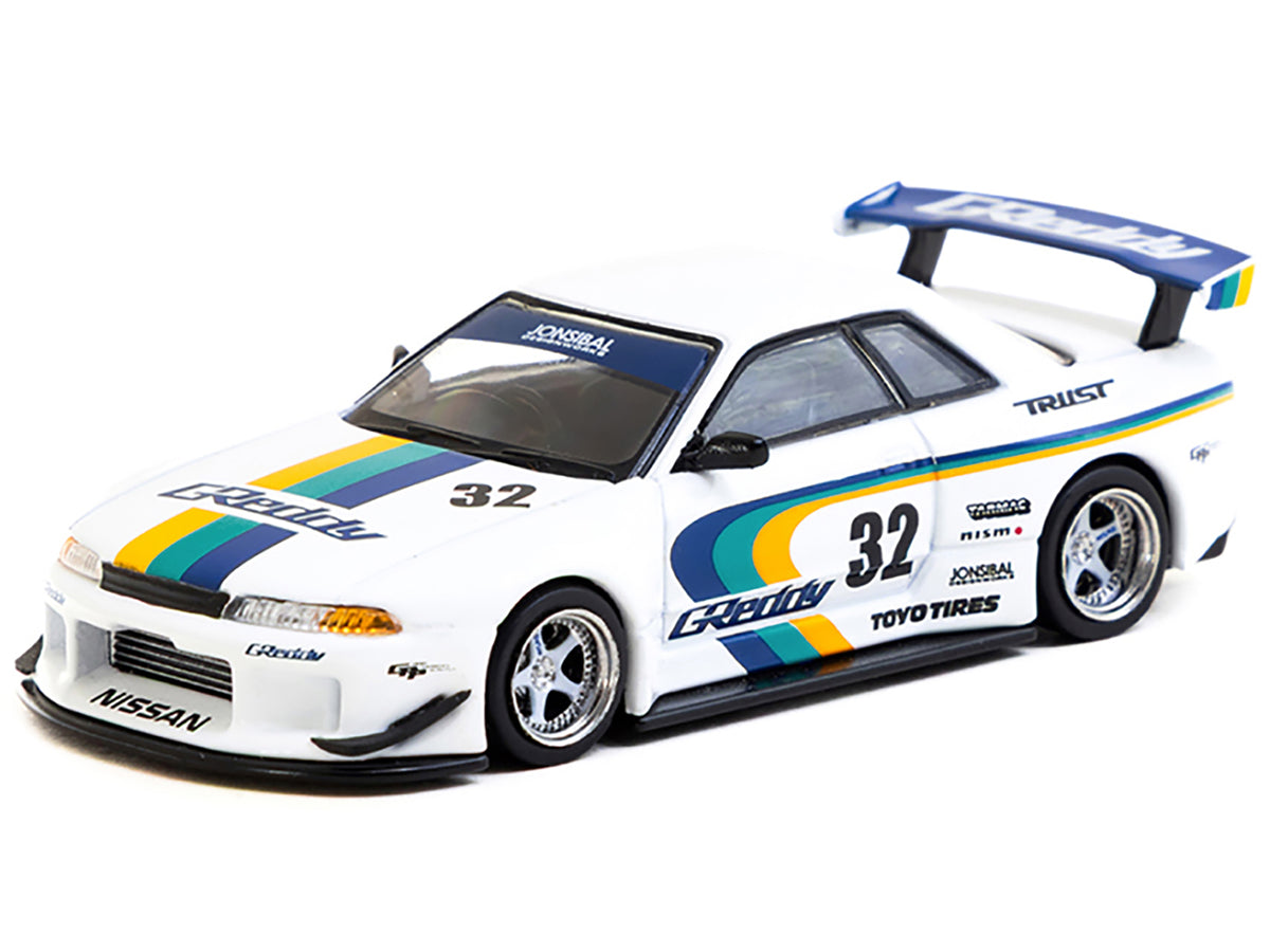 Nissan Skyline GT-R (R32) Widebody RHD (Right Hand Drive) #32 "Greddy - Jonsibal Designworks" White with Stripes "Global64" Series 1/64 Diecast Model