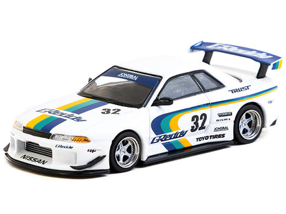Nissan Skyline GT-R (R32) Widebody RHD (Right Hand Drive) #32 "Greddy - Jonsibal Designworks" White with Stripes "Global64" Series 1/64 Diecast Model