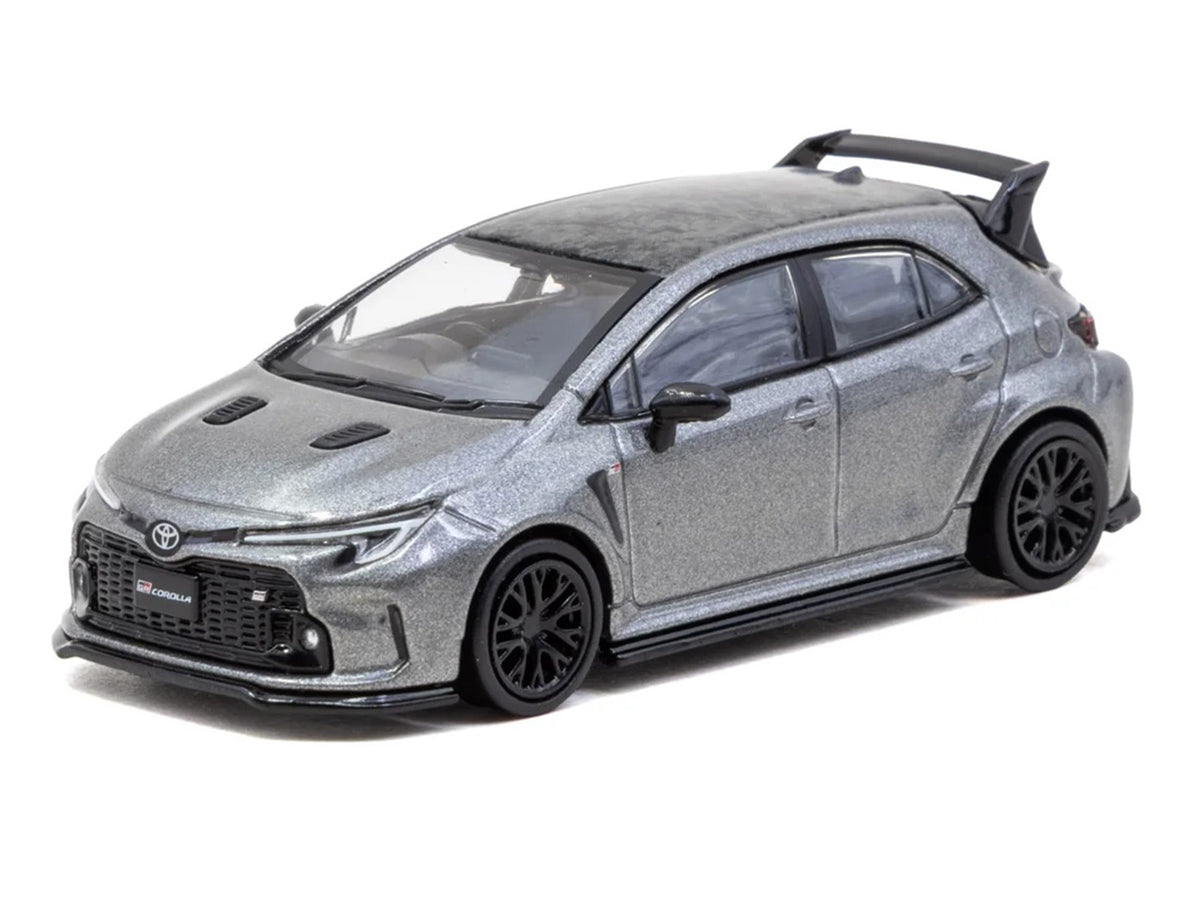 Toyota GR Corolla RHD (Right Hand Drive) Gray Metallic with Metal Oil Can Packaging "Global64" Series 1/64 Diecast Model Car