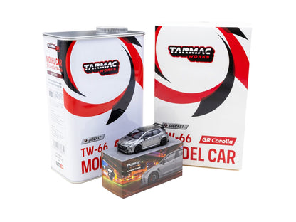 Toyota GR Corolla RHD (Right Hand Drive) Gray Metallic with Metal Oil Can Packaging "Global64" Series 1/64 Diecast Model Car