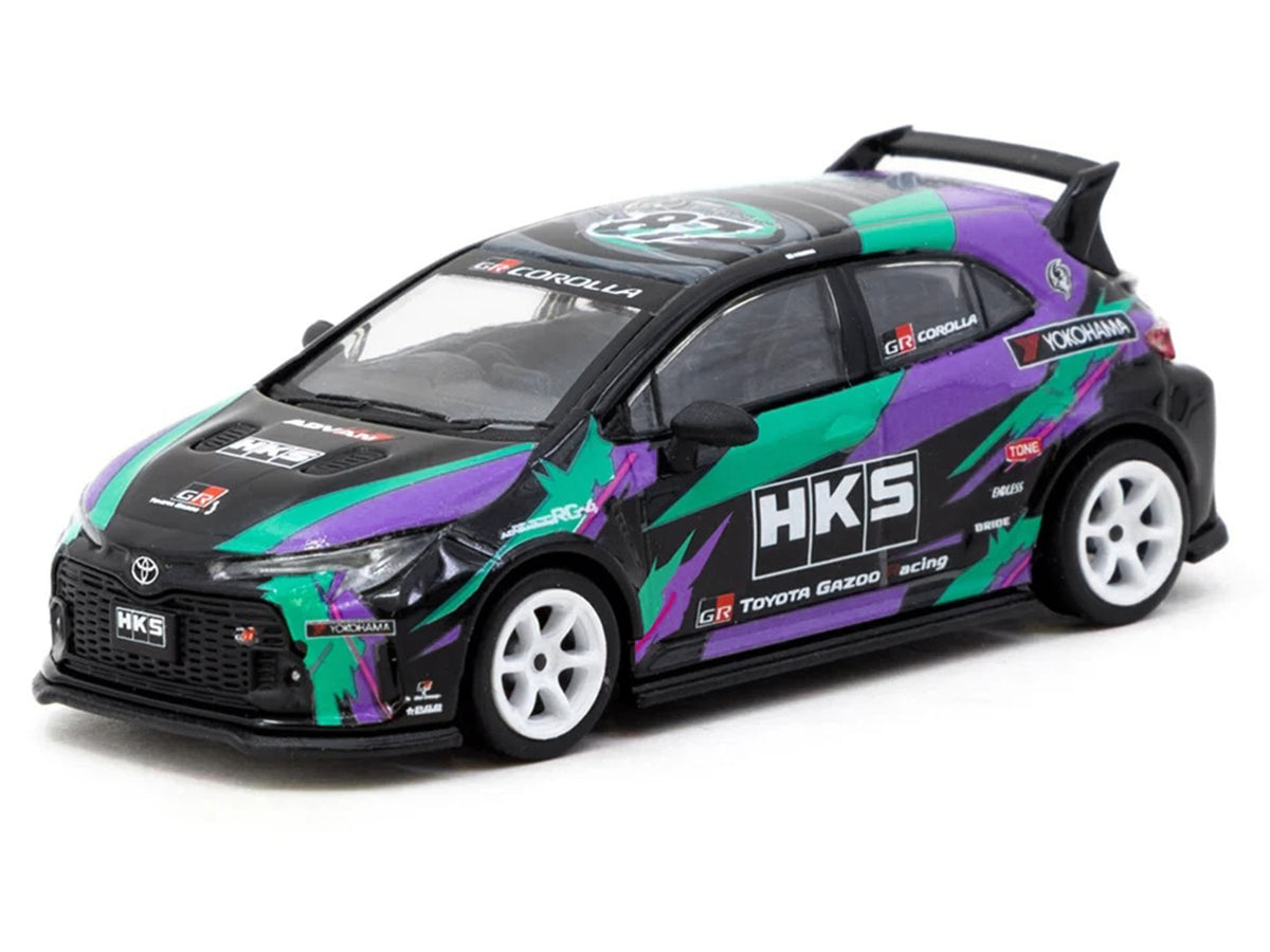 Toyota GR Corolla RHD (Right Hand Drive) "HKS" Black with Graphics "Global64" Series 1/64 Diecast Model