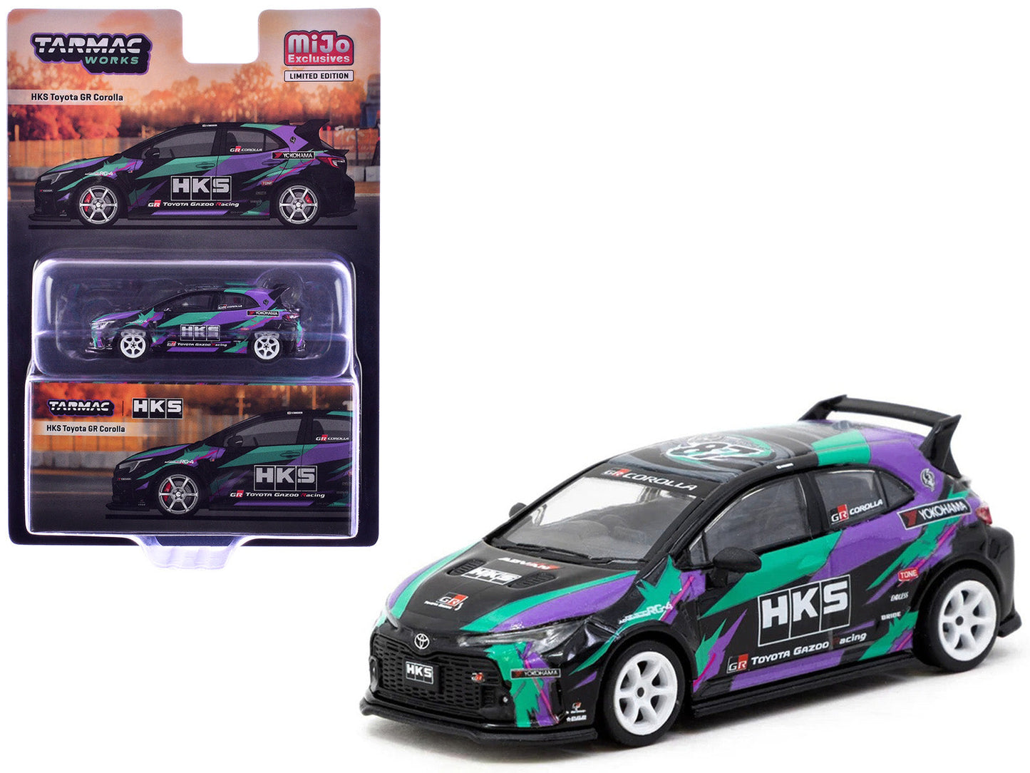 Toyota GR Corolla RHD (Right Hand Drive) "HKS" Black with Graphics "Global64" Series 1/64 Diecast Model