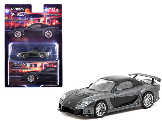 Mazda RX-7 "VeilSide Fortune7" RHD (Right Hand Drive) Gray Metallic and Black "Global64" Series 1/64 Diecast Model Car